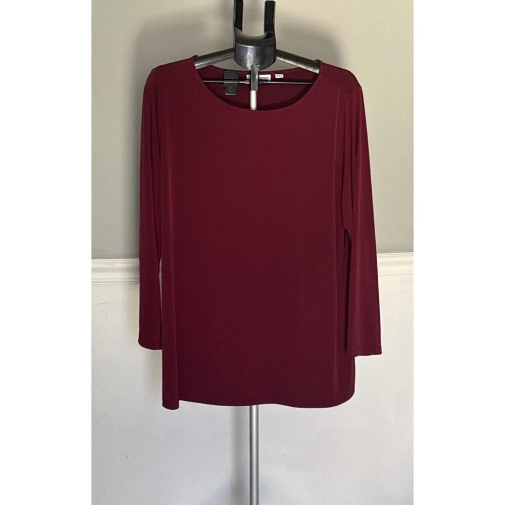 Susan Graver Women's Top Plus Sz 2X Liquid Knit Long Sleeve Burgundy Comfortable